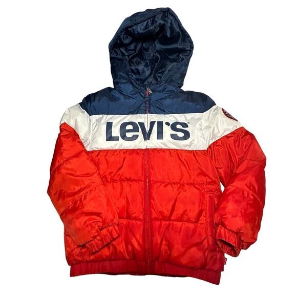 VINTAGE Levi’s Y2K Full Zip Hooded Puffer Jacket Youth Boy Small Stranger Things - Picture 1 of 15